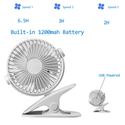 Fã recarregável do carrinho de criança do grampo do PWB Mini Portable Battery Fan 1200mAh