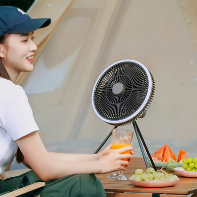 Ventilador de acampamento recarregável tripé 1000mAh bateria controle remoto sem fio com luz LED