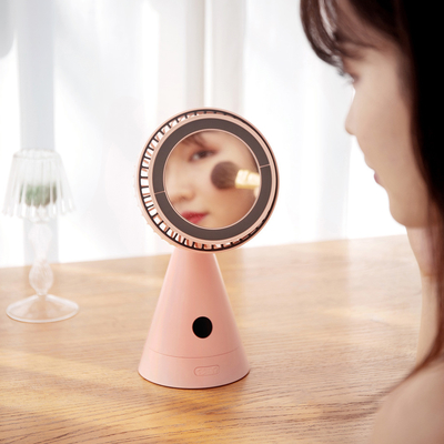 Usb recarregável de oscilação Mini Makeup Mirror do fã de tabela 4000mah do agregado familiar