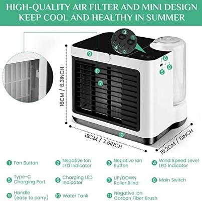 Refrigerador de ar evaporativo Desktop de Mini Air Cooler Humidifier 2000mAh do aníon do quarto