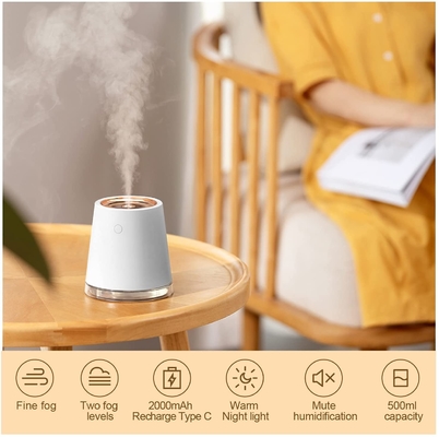 Diodo emissor de luz Mini Cool Mist Humidifier 500ml 2000mah 2 recarregáveis de USB em 1 humidificador